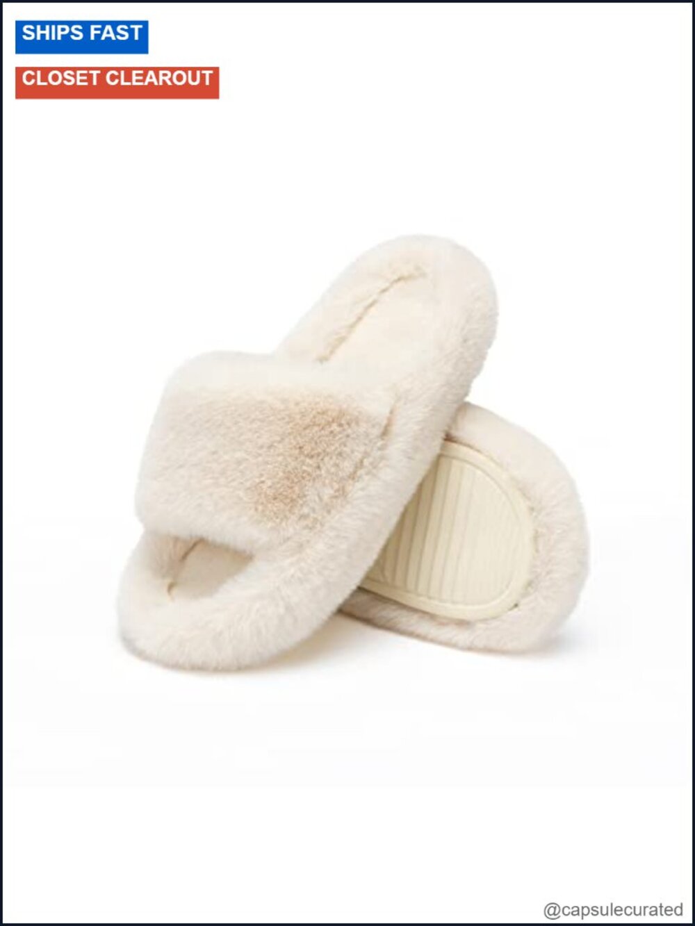 Faux Fur Lined Open Toe Memory Foam Slippers - Slippers for Women